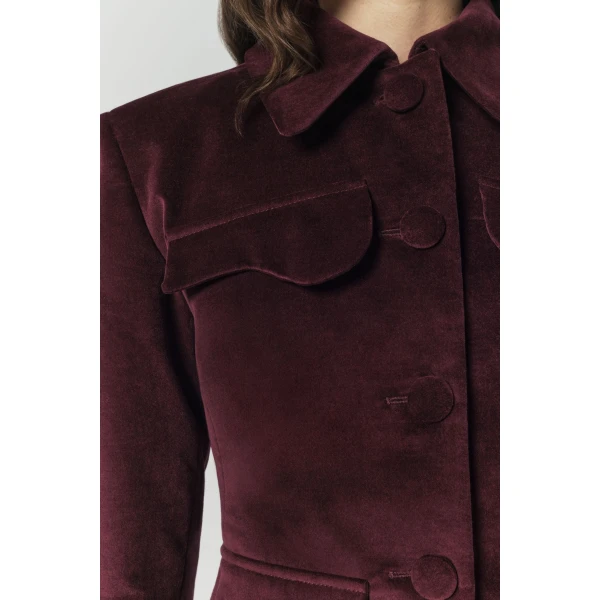 Destree Burgundy velvet utility button-front jacket - Destree - Graphic Parisian Fashion - Shop at Luxury Shoes 