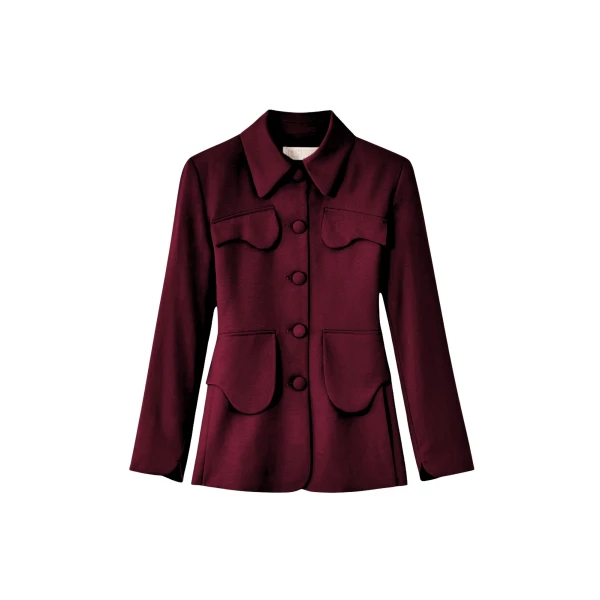 Destree Burgundy velvet utility button-front jacket - Destree - Graphic Parisian Fashion - Shop at Luxury Shoes 