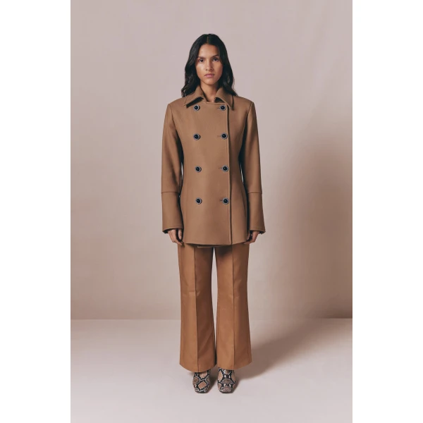 Destree Camel double-breasted virgin wool coat - Destree - Graphic Parisian Fashion - Shop at Luxury Shoes 