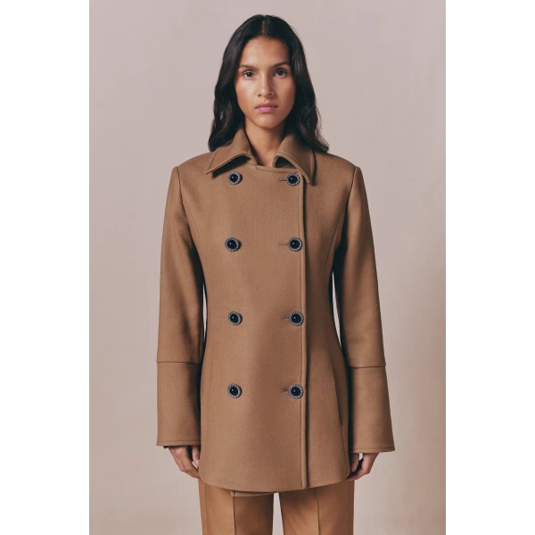 Destree Camel double-breasted virgin wool coat - Destree - Graphic Parisian Fashion - Shop at Luxury Shoes 