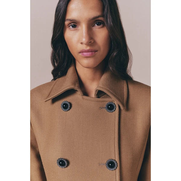 Destree Camel double-breasted virgin wool coat - Destree - Graphic Parisian Fashion - Shop at Luxury Shoes 