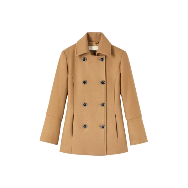 Destree Camel double-breasted virgin wool coat - Destree - Graphic Parisian Fashion - Shop at Luxury Shoes 