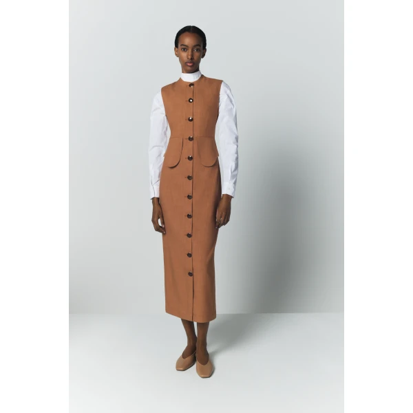 Destree Camel sleeveless midi dress - Destree - Graphic Parisian Fashion - Shop at Luxury Shoes 
