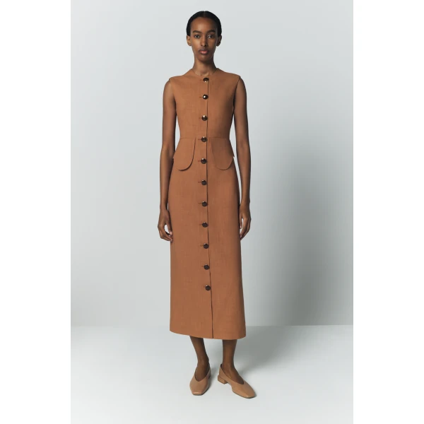 Destree Camel sleeveless midi dress - Destree - Graphic Parisian Fashion - Shop at Luxury Shoes 