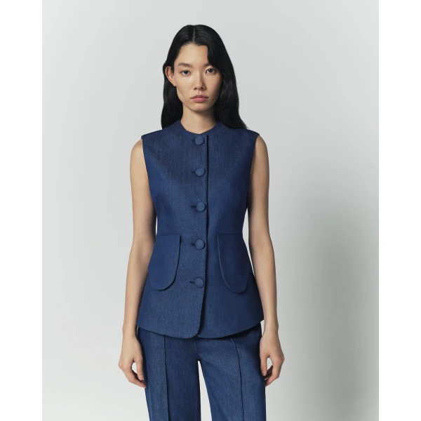 Destree Denim blue button-front vest - Destree - Graphic Parisian Fashion - Shop at Luxury Shoes 