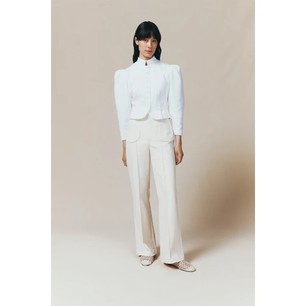 Destree Denim ecru flared pants with circular pocket details - Destree - Graphic Parisian Fashion - Shop at Luxury Shoes 