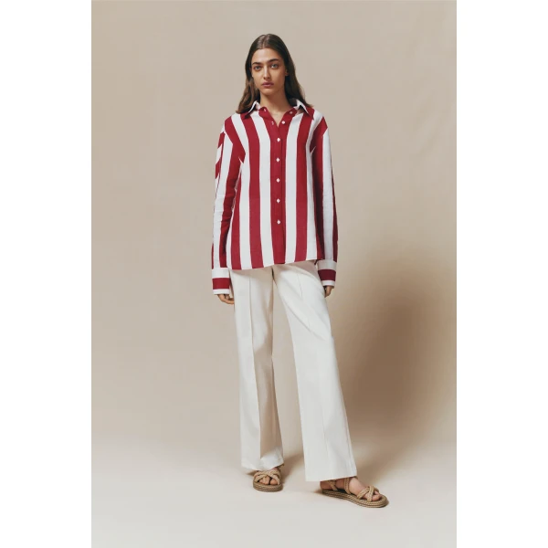 Destree Denim ecru flared pants with circular pocket details - Destree - Graphic Parisian Fashion - Shop at Luxury Shoes 