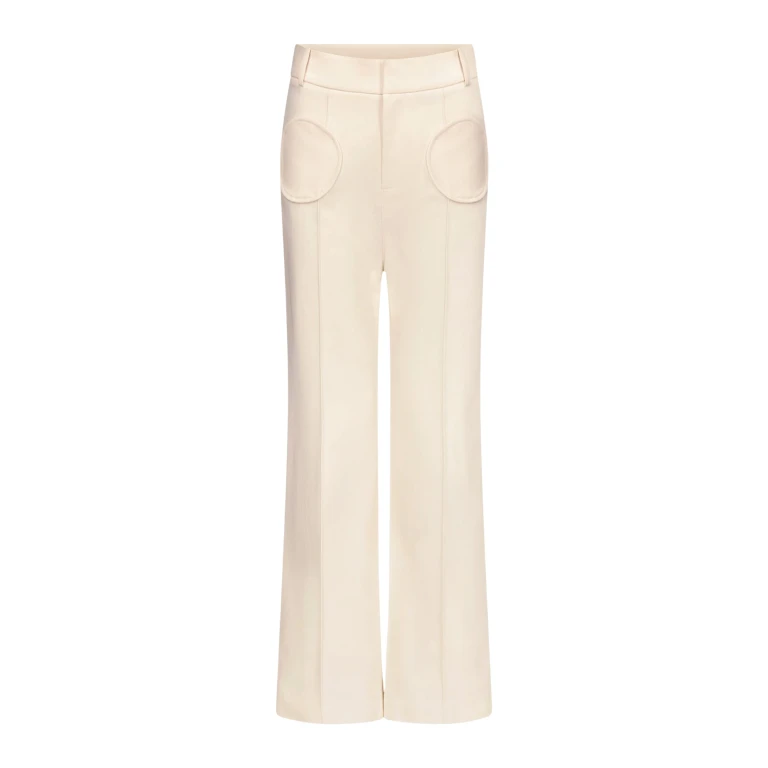 Destree Denim ecru flared pants with circular pocket details - Destree - Graphic Parisian Fashion - Shop at Luxury Shoes 