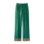Destree Forest satin straight pants with embroidered details - Destree - Graphic Parisian Fashion - Shop at Luxury Shoes 