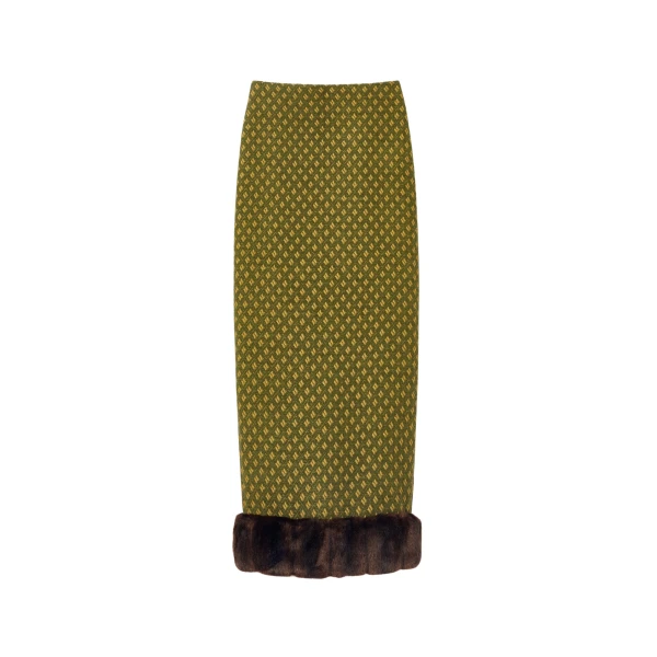 Destree Green jacquard skirt with faux fur trim - Destree - Graphic Parisian Fashion - Shop at Luxury Shoes 