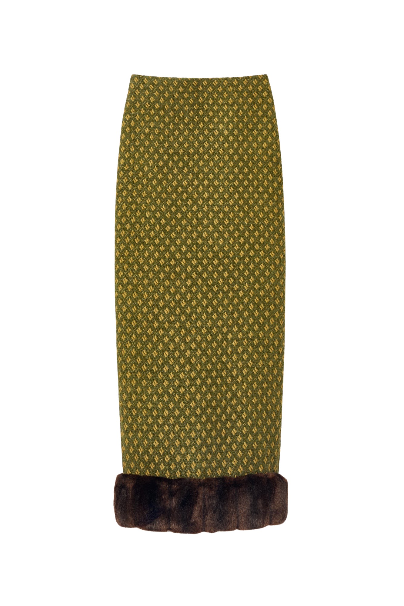 Destree Green jacquard skirt with faux fur trim - Destree - Graphic Parisian Fashion - Shop at Luxury Shoes 