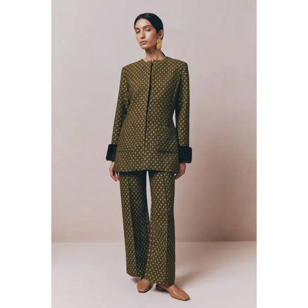 Destree Green jacquard straight pants - Destree - Graphic Parisian Fashion - Shop at Luxury Shoes 