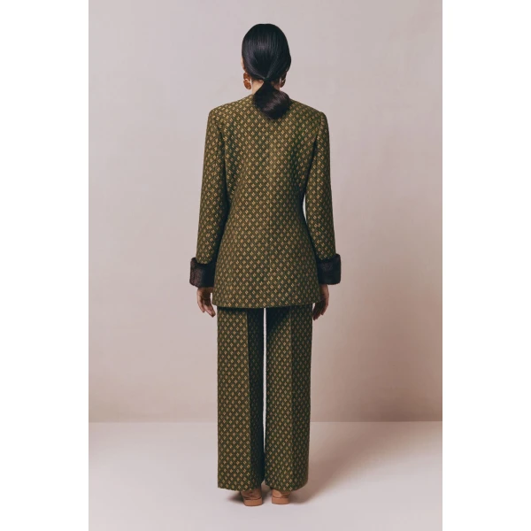 Destree Green jacquard straight pants - Destree - Graphic Parisian Fashion - Shop at Luxury Shoes 