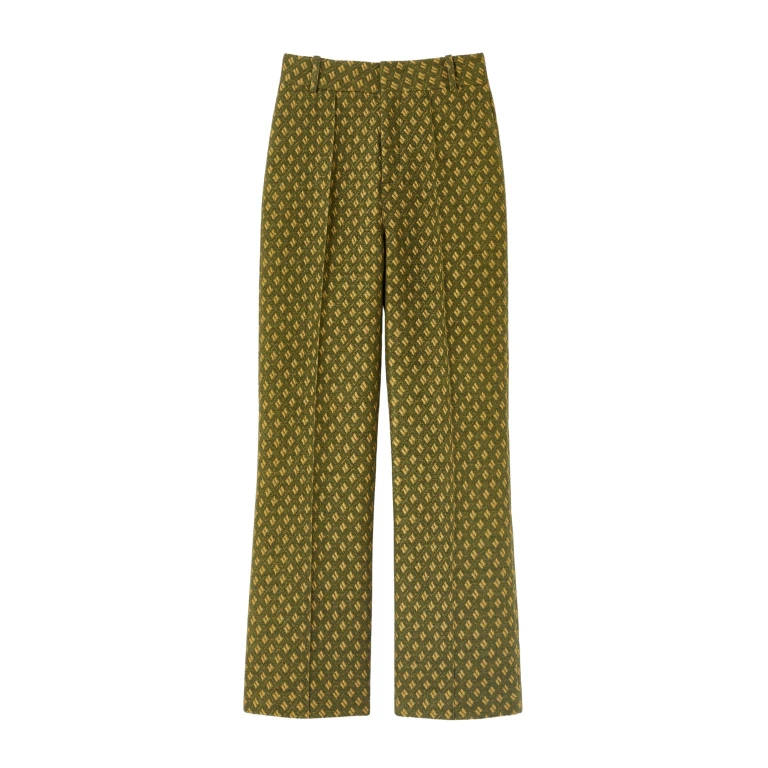 Destree Green jacquard straight pants - Destree - Graphic Parisian Fashion - Shop at Luxury Shoes 