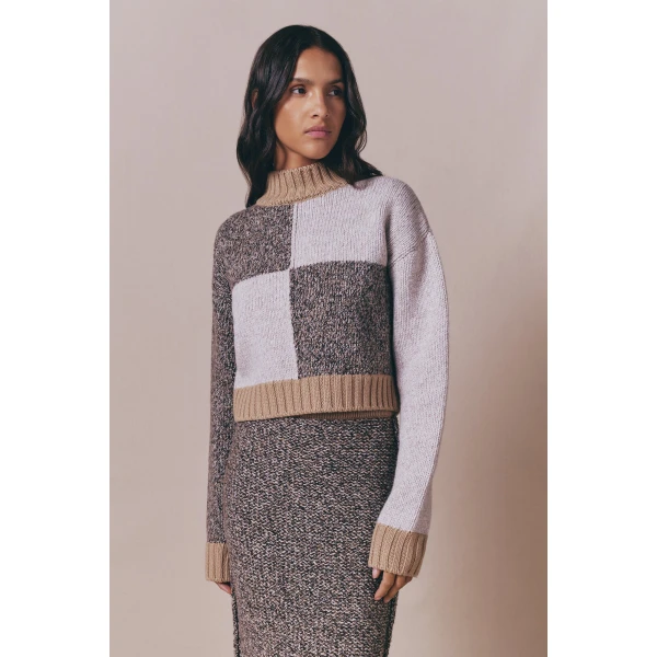 Destree Patchwork cropped sweater in merino wool blend - Destree - Graphic Parisian Fashion - Shop at Luxury Shoes 