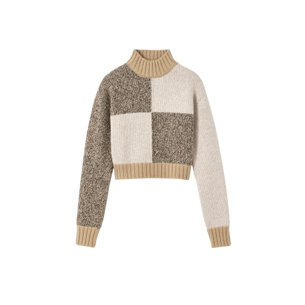 Destree Patchwork cropped sweater in merino wool blend - Destree - Graphic Parisian Fashion - Shop at Luxury Shoes 