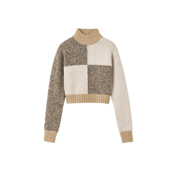 Destree Patchwork cropped sweater in merino wool blend - Destree - Graphic Parisian Fashion - Shop at Luxury Shoes 