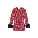Destree Structured burgundy & gold jacquard long jacket with soft faux fur cuffs - Destree - Graphic Parisian Fashion - Shop at Luxury Shoes 