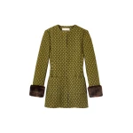 Destree Structured green jacquard long jacket with soft faux fur cuffs - Destree - Graphic Parisian Fashion - Shop at Luxury Shoes 