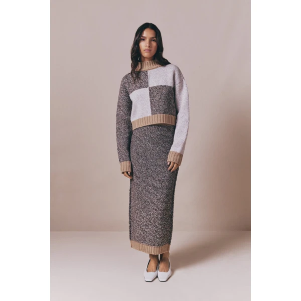 Destree Textured knit midi skirt in merino wool - Destree - Graphic Parisian Fashion - Shop at Luxury Shoes 