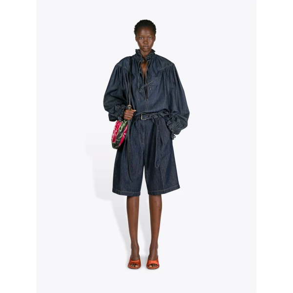 Dries Van Noten Belted Denim Shorts - Dries Van Noten Shorts - Belgian Fashion Design - Shop at Luxury Shoes 