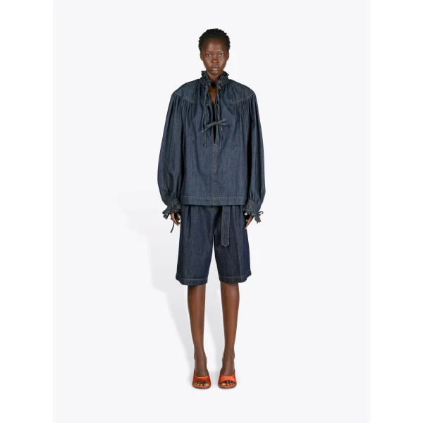 Dries Van Noten Ruffled Denim Shirt - Dries Van Noten Tops - Belgian Fashion Design - Shop at Luxury Shoes 