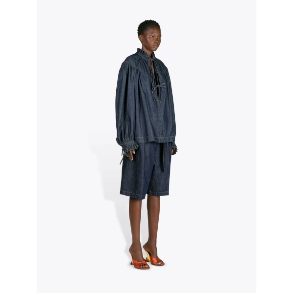 Dries Van Noten Ruffled Denim Shirt - Dries Van Noten Tops - Belgian Fashion Design - Shop at Luxury Shoes 