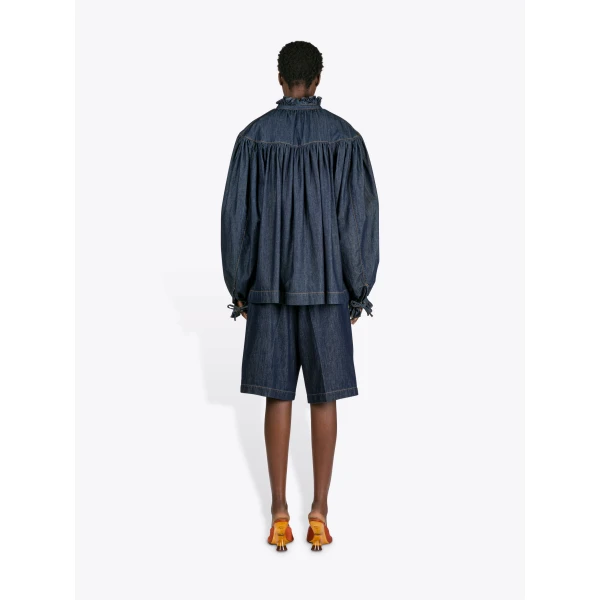 Dries Van Noten Ruffled Denim Shirt - Dries Van Noten Tops - Belgian Fashion Design - Shop at Luxury Shoes 