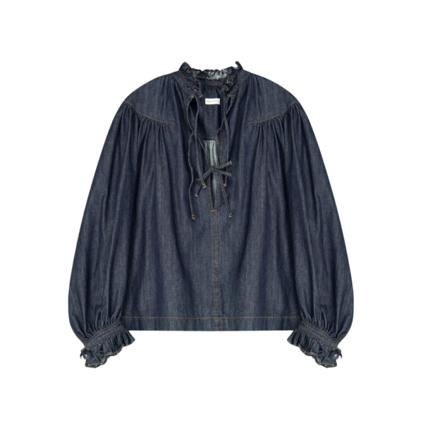 Dries Van Noten Ruffled Denim Shirt - Dries Van Noten Tops - Belgian Fashion Design - Shop at Luxury Shoes 