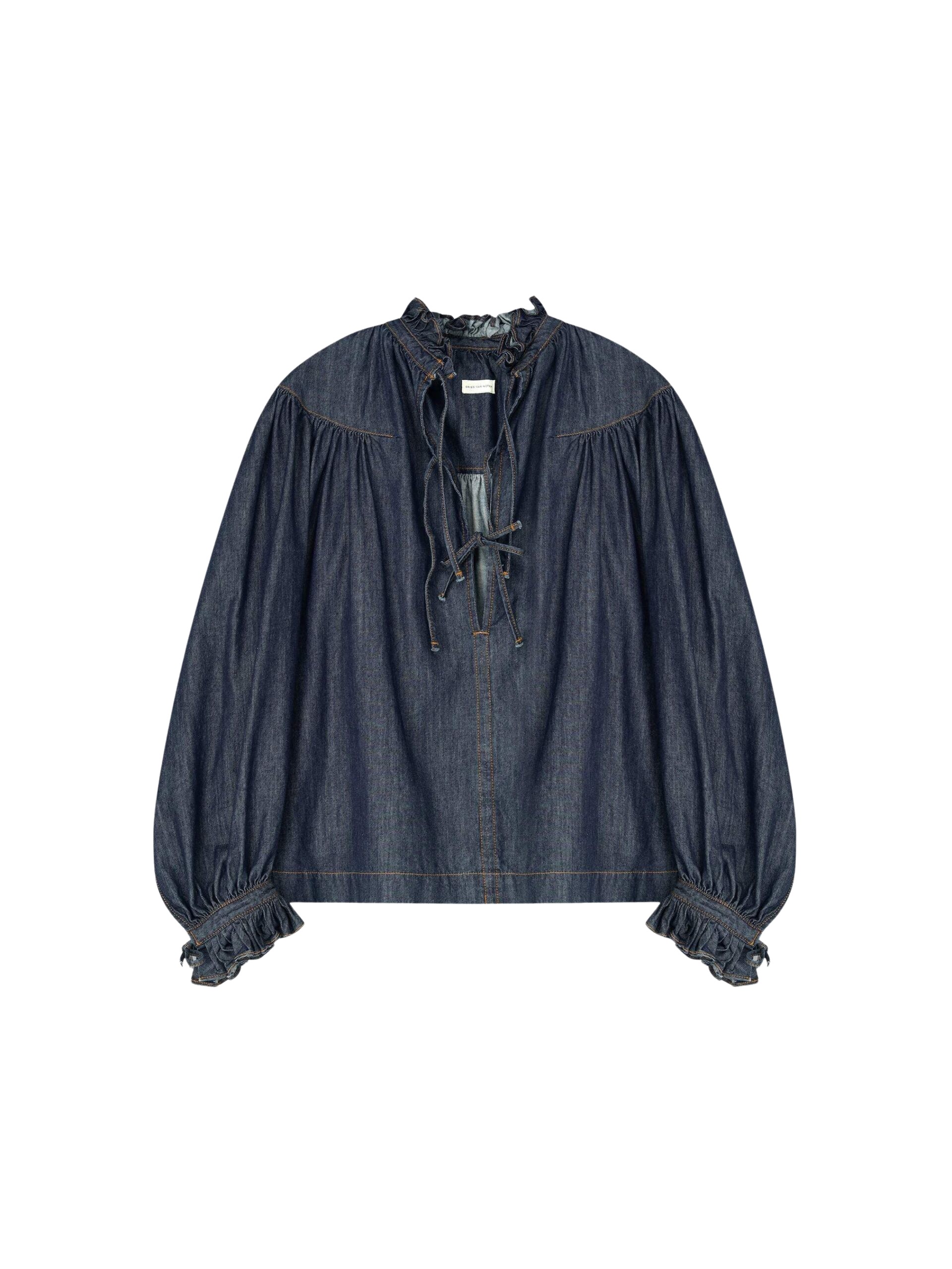 Dries-Van-Noten-Ruffled-Denim-Shirt-scaled68967_nobg Dries Van Noten Ruffled Denim Shirt - Dries Van Noten Tops - Belgian Fashion Design - Shop at Luxury Shoes