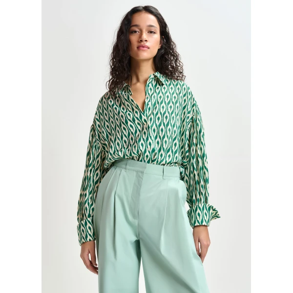Essentiel Antwerp Green and beige printed shirt - Essentiel Antwerp Shirts - Colorful Belgian Design - Shop at Luxury Shoes 