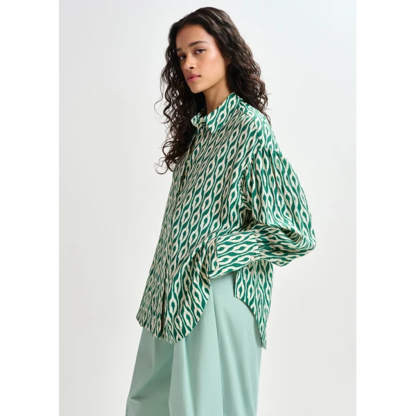 Essentiel Antwerp Green and beige printed shirt - Essentiel Antwerp Shirts - Colorful Belgian Design - Shop at Luxury Shoes 