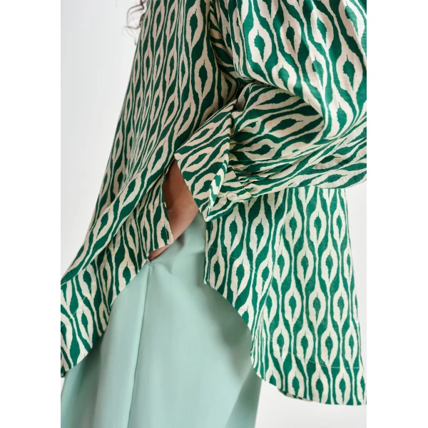 Essentiel Antwerp Green and beige printed shirt - Essentiel Antwerp Shirts - Colorful Belgian Design - Shop at Luxury Shoes 