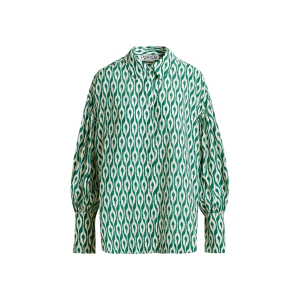 Essentiel Antwerp Green and beige printed shirt - Essentiel Antwerp Shirts - Colorful Belgian Design - Shop at Luxury Shoes 