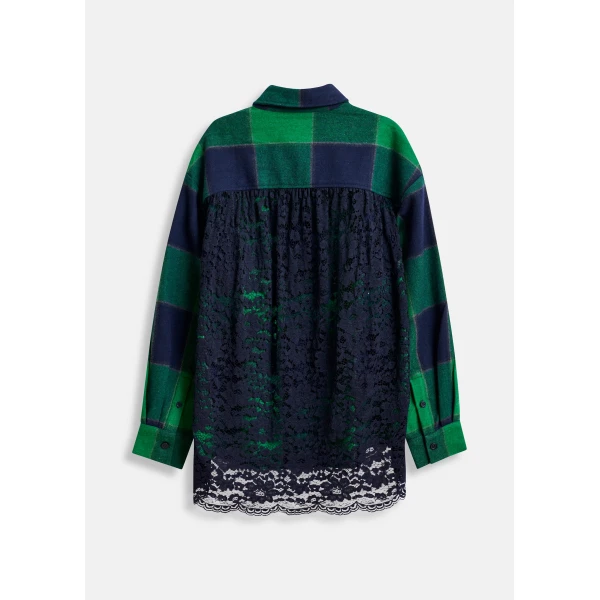 Essentiel Antwerp Green and navy wool-blend checked flannel with lace back panel - Essentiel Antwerp Knitwear - Colorful Belgian Design - Shop at Luxury Shoes 