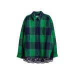 Essentiel Antwerp Green and navy wool-blend checked flannel with lace back panel - Essentiel Antwerp Knitwear - Colorful Belgian Design - Shop at Luxury Shoes 