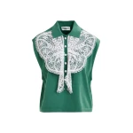 Essentiel Antwerp Green and white sleeveless polo with lace details and pearl buttons - Essentiel Antwerp Tops - Colorful Belgian Design - Shop at Luxury Shoes 
