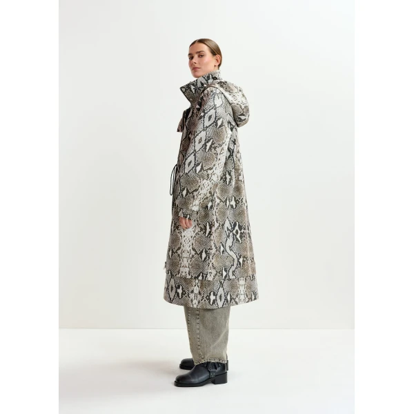 beige and black oversized hooded raincoat - Essentiel Antwerp Coats - Colorful Belgian Design - Shop at Luxury Shoes 