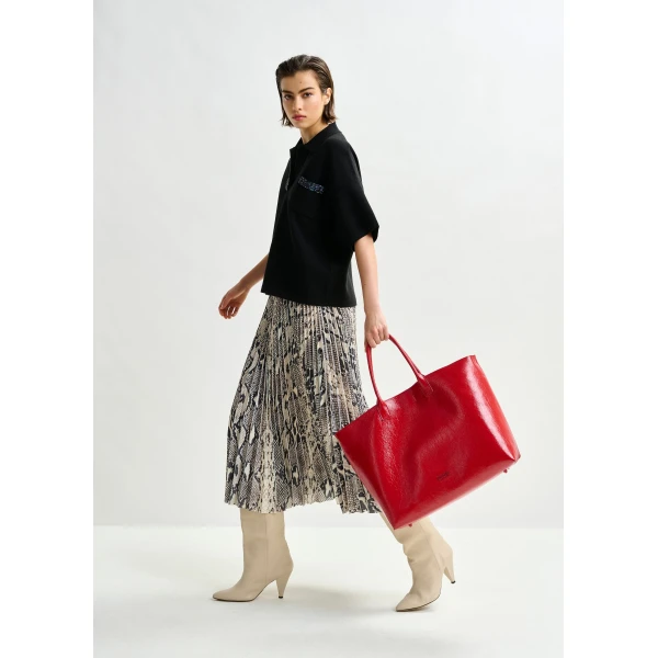 beige and black snakeprint pleated skirt - Essentiel Antwerp Skirts - Colorful Belgian Design - Shop at Luxury Shoes 