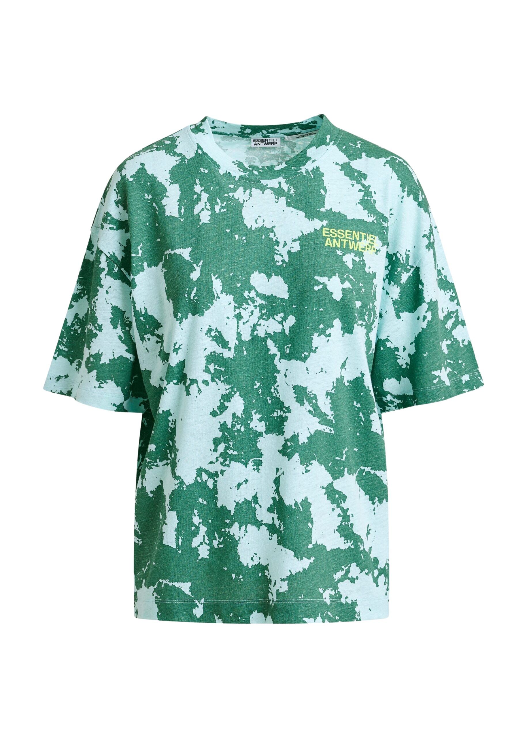 Essentiel Antwerp Green, blue and yellow oversized cotton-linen blend T-shirt with embroidery Top