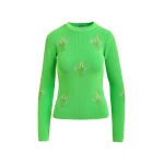Essentiel Antwerp Green knitted sweater with floral embroideries - Essentiel Antwerp Knitwear - Colorful Belgian Design - Shop at Luxury Shoes 