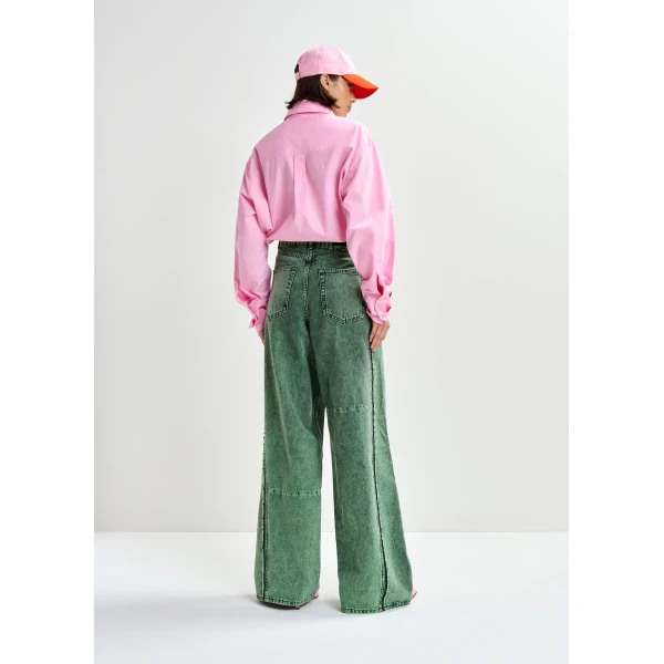 Essentiel Antwerp Green overdye wide-leg contrast panel jeans - Essentiel Antwerp Pants - Colorful Belgian Design - Shop at Luxury Shoes 