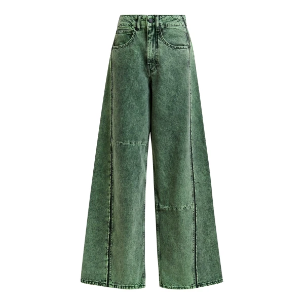 Essentiel Antwerp Green overdye wide-leg contrast panel jeans - Essentiel Antwerp Pants - Colorful Belgian Design - Shop at Luxury Shoes 
