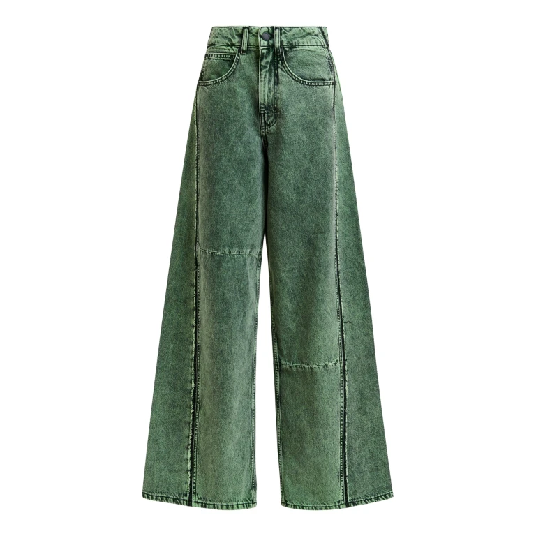Essentiel Antwerp Green overdye wide-leg contrast panel jeans - Essentiel Antwerp Pants - Colorful Belgian Design - Shop at Luxury Shoes 