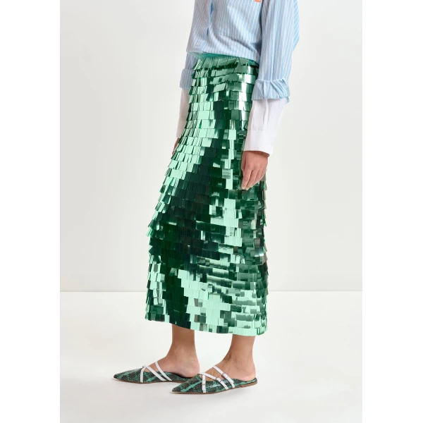 Essentiel Antwerp Green pencil skirt with sequin embellishments - Essentiel Antwerp Skirts - Colorful Belgian Design - Shop at Luxury Shoes 