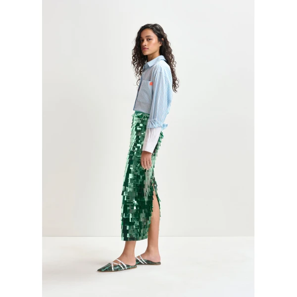 Essentiel Antwerp Green pencil skirt with sequin embellishments - Essentiel Antwerp Skirts - Colorful Belgian Design - Shop at Luxury Shoes 