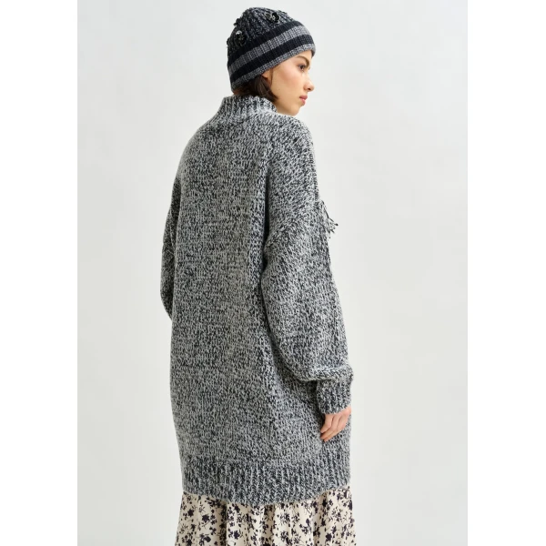 Essentiel Antwerp Grey and black wool-blend sweater with fringe details - Essentiel Antwerp Knitwear - Colorful Belgian Design - Shop at Luxury Shoes 