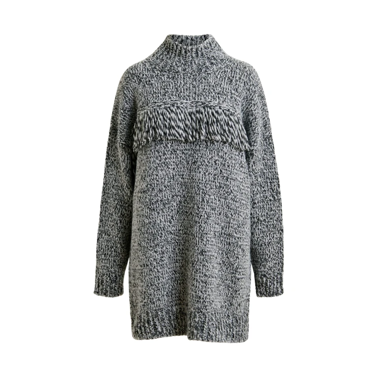 Essentiel Antwerp Grey and black wool-blend sweater with fringe details - Essentiel Antwerp Knitwear - Colorful Belgian Design - Shop at Luxury Shoes 