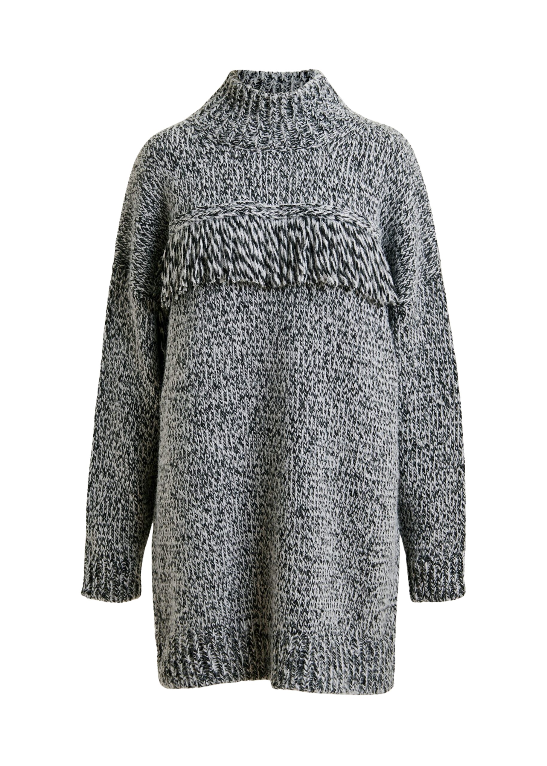 Essentiel Antwerp Grey and black wool-blend sweater with fringe details