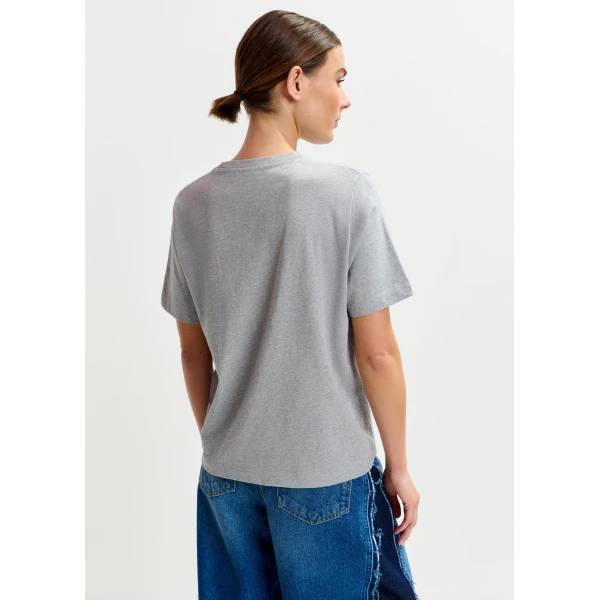 Essentiel Antwerp Grey and multicolor cotton T-shirt with sequin embroidery - Essentiel Antwerp Shirts - Colorful Belgian Design - Shop at Luxury Shoes 